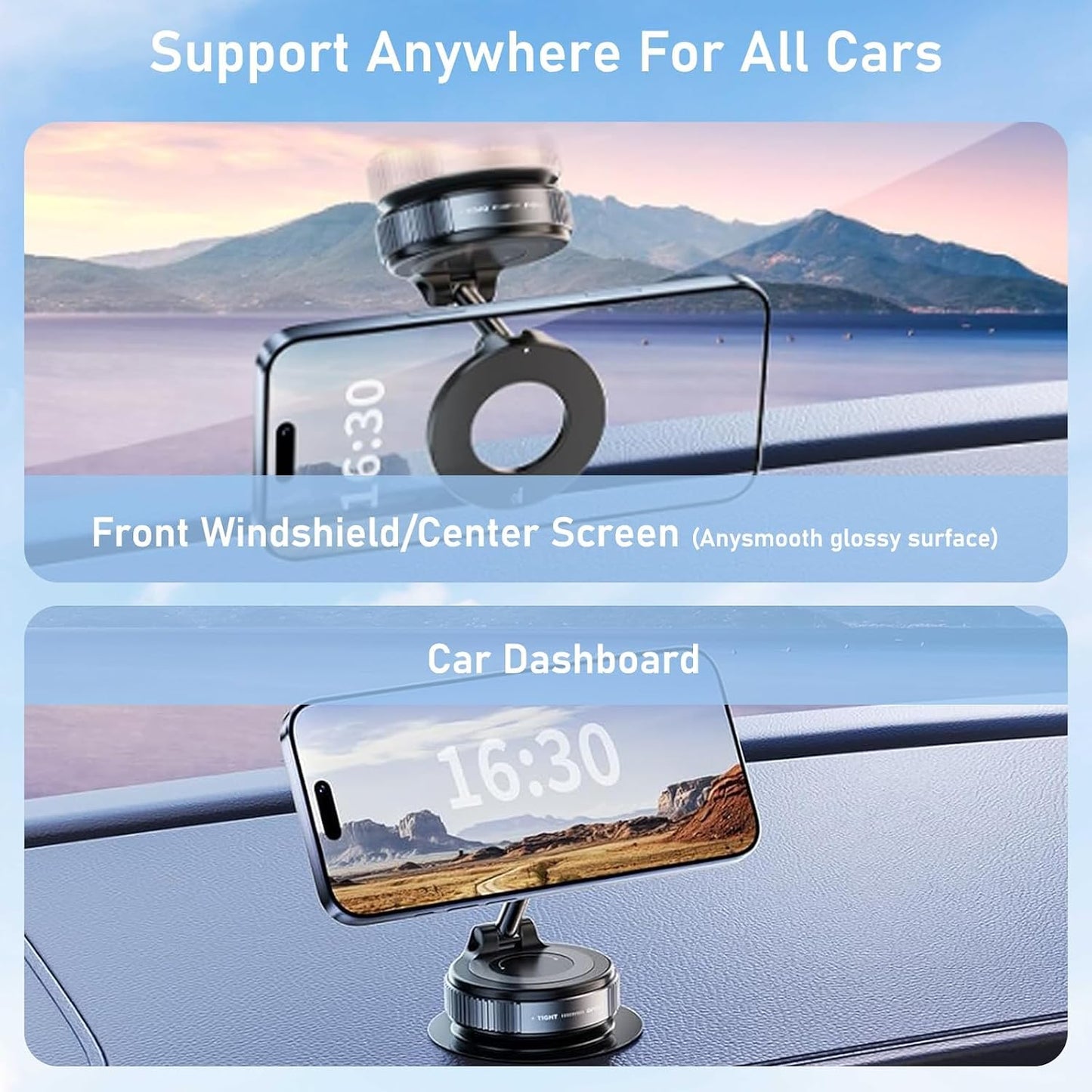 Magnetic Car Phone Holder - Foldable Arm & Vacuum Suction Base For Stable Hands-Free Navigation