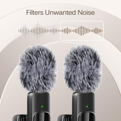 Wireless Lavalier Microphone - Dual Mic System For Clear Phone Video Recording