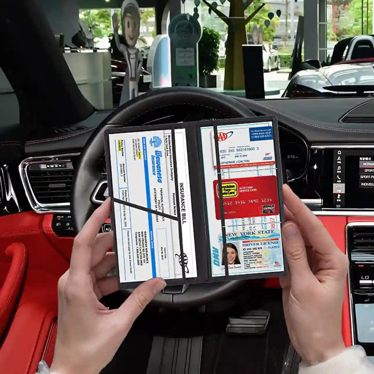 Car Document Holder - Magnetic Closure Organizer For Easy Access To Registration & Insurance Cards