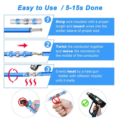 Solder Seal Wire Connectors - Self-Solder Heat Shrink Design For Fast Waterproof Wire Repairs