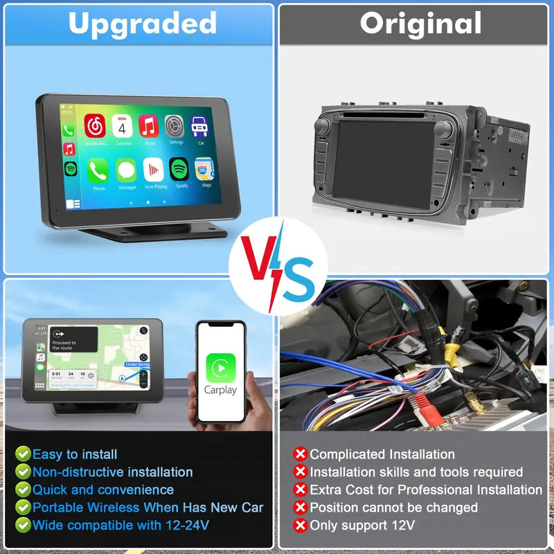Wireless CarPlay & Android Auto Screen with HD Backup Camera