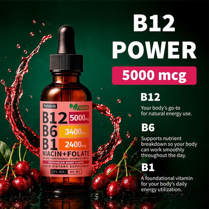 Liquid Vitamin B12 Drops - High Potency B-Complex Formula For Daily Energy Support