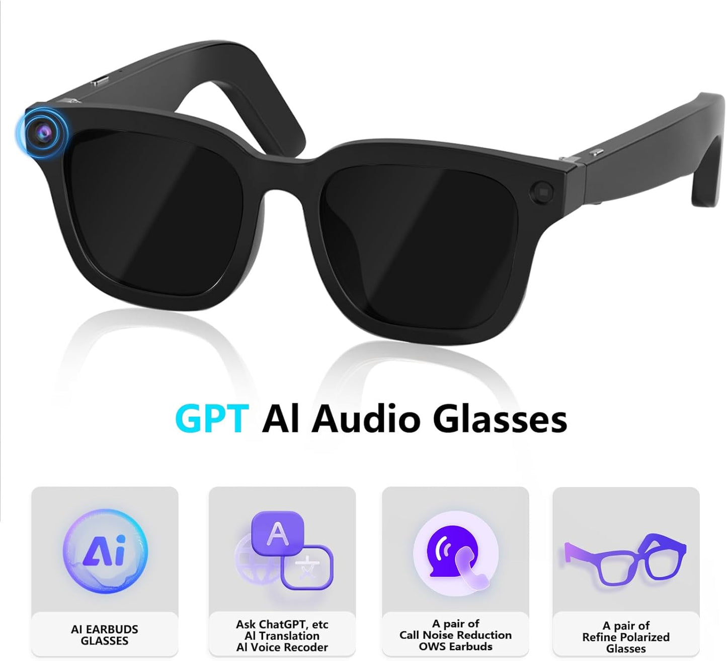 AI Smart Glasses: 8MP 4K Video Recording & Real-Time Translation (160+ Languages)