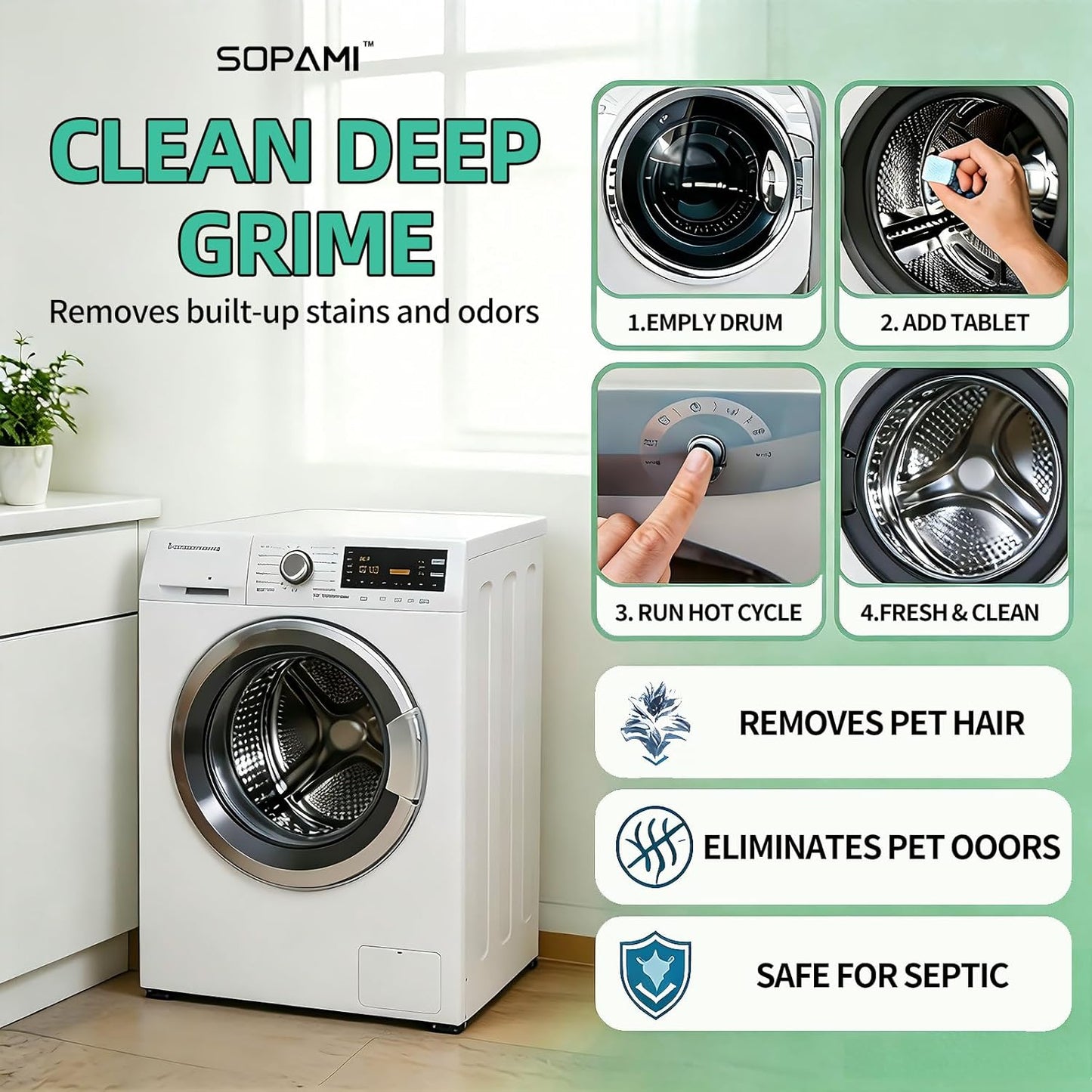 Washing Machine Cleaner Tablets - Oxygen-Activated Cleaning Formula For Deep Drum Odor & Grime Removal