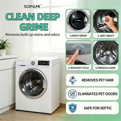 Washing Machine Cleaner Tablets - Oxygen-Activated Cleaning Formula For Deep Drum Odor & Grime Removal
