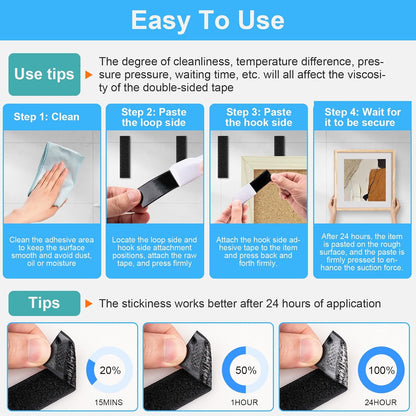 Heavy Duty Hook & Loop Strips - Strong Self-Adhesive Hold For Easy Organization