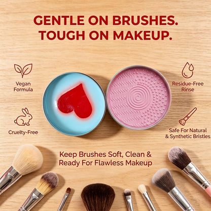 Makeup Brush Cleaner - Heart-Shaped Deep Cleaning Soap With Silicone Scrubber For Fresh Brushes