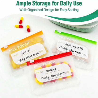 Weekly Pill Pouch Organizer – 14 Color-Coded Reusable Pouches with Travel Case