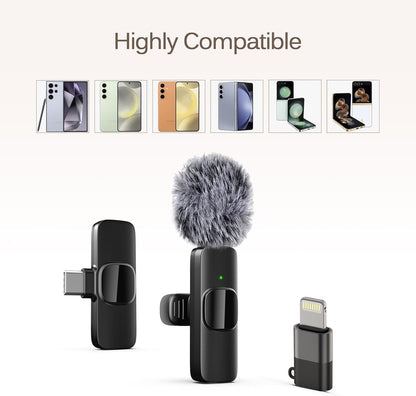 Wireless Lavalier Microphone - Dual Mic System For Clear Phone Video Recording