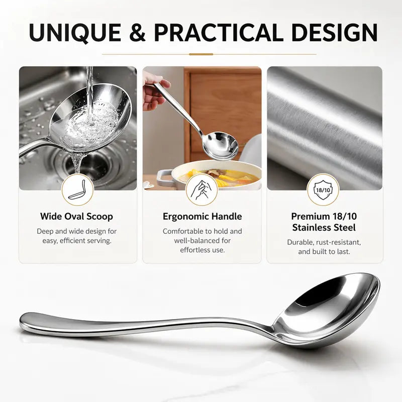 Stainless Steel Soup Spoon Set - Deep Round Bowl Design For Easier Everyday Meals