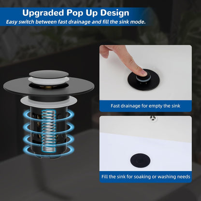 3-in-1 Bathroom Sink Drain Stopper - Pop-Up Hair Catcher For Cleaner Drains