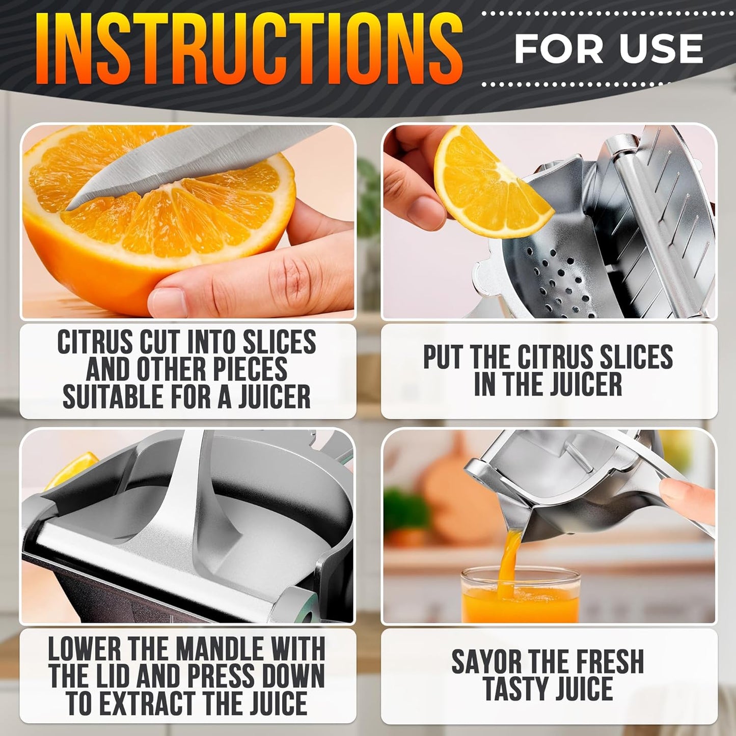 Lever-Press Citrus Juicer - High-Efficiency Squeeze Design For Fast Fresh Juice Extraction