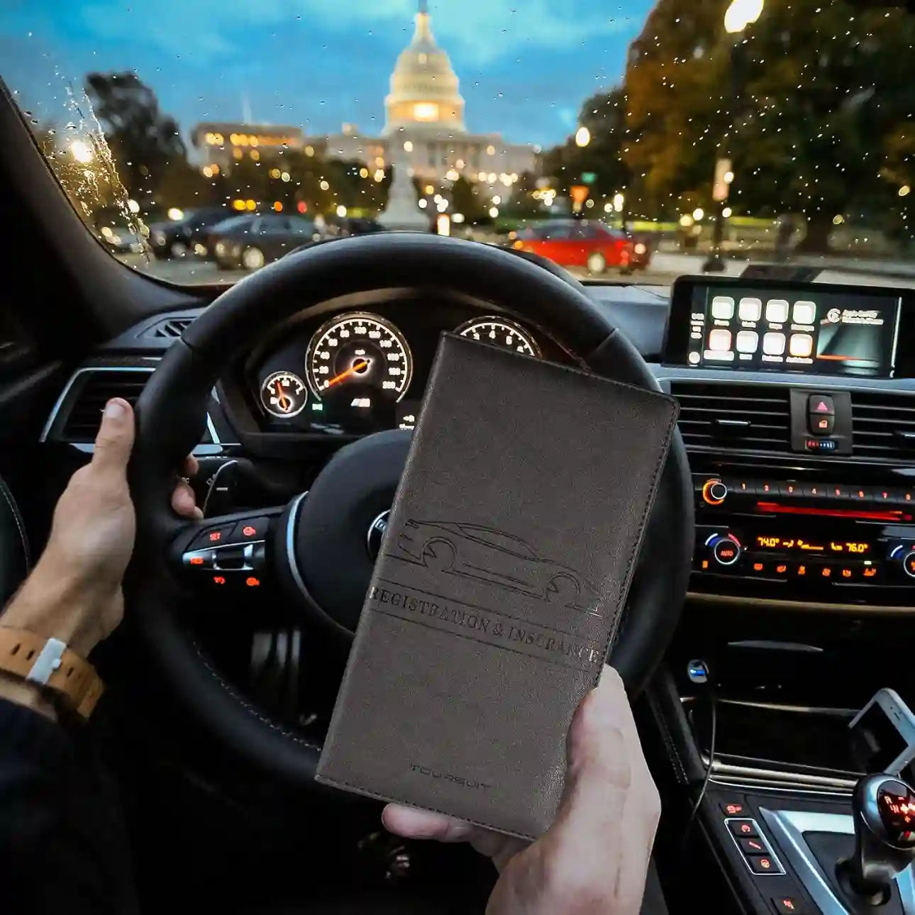 Car Document Holder - Magnetic Closure Organizer For Easy Access To Registration & Insurance Cards
