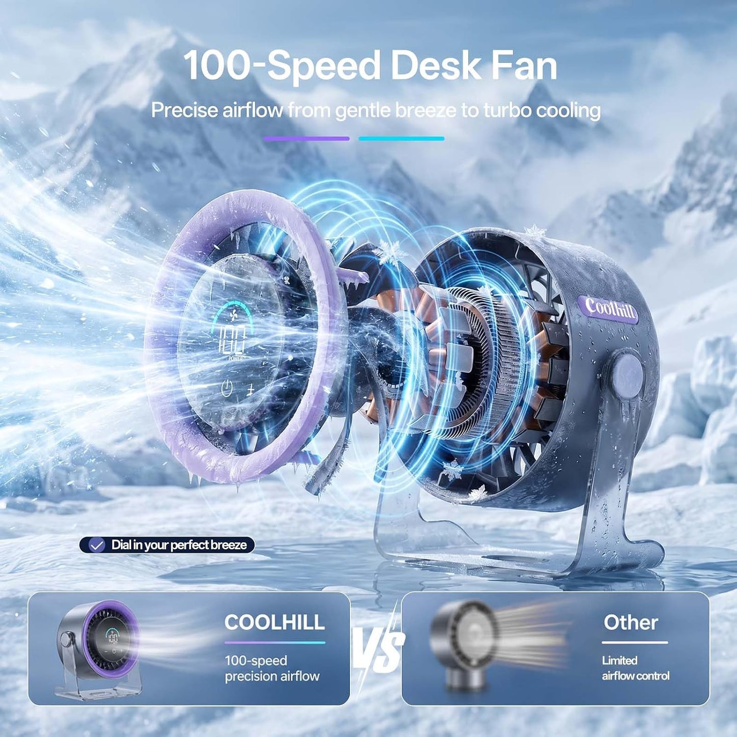 Turbo Desk Fan - 100-Speed Adjustable Airflow For Instant Personal Cooling