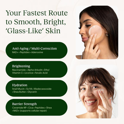 Korean Skincare Glow-Up Bundle - Toner Pads & NAD+ Anti-Aging Moisturizing Cream