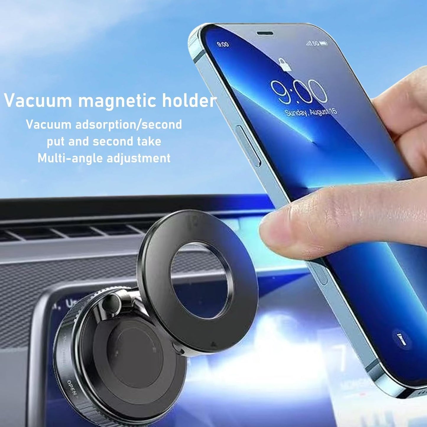 Magnetic Car Phone Holder - Foldable Arm & Vacuum Suction Base For Stable Hands-Free Navigation