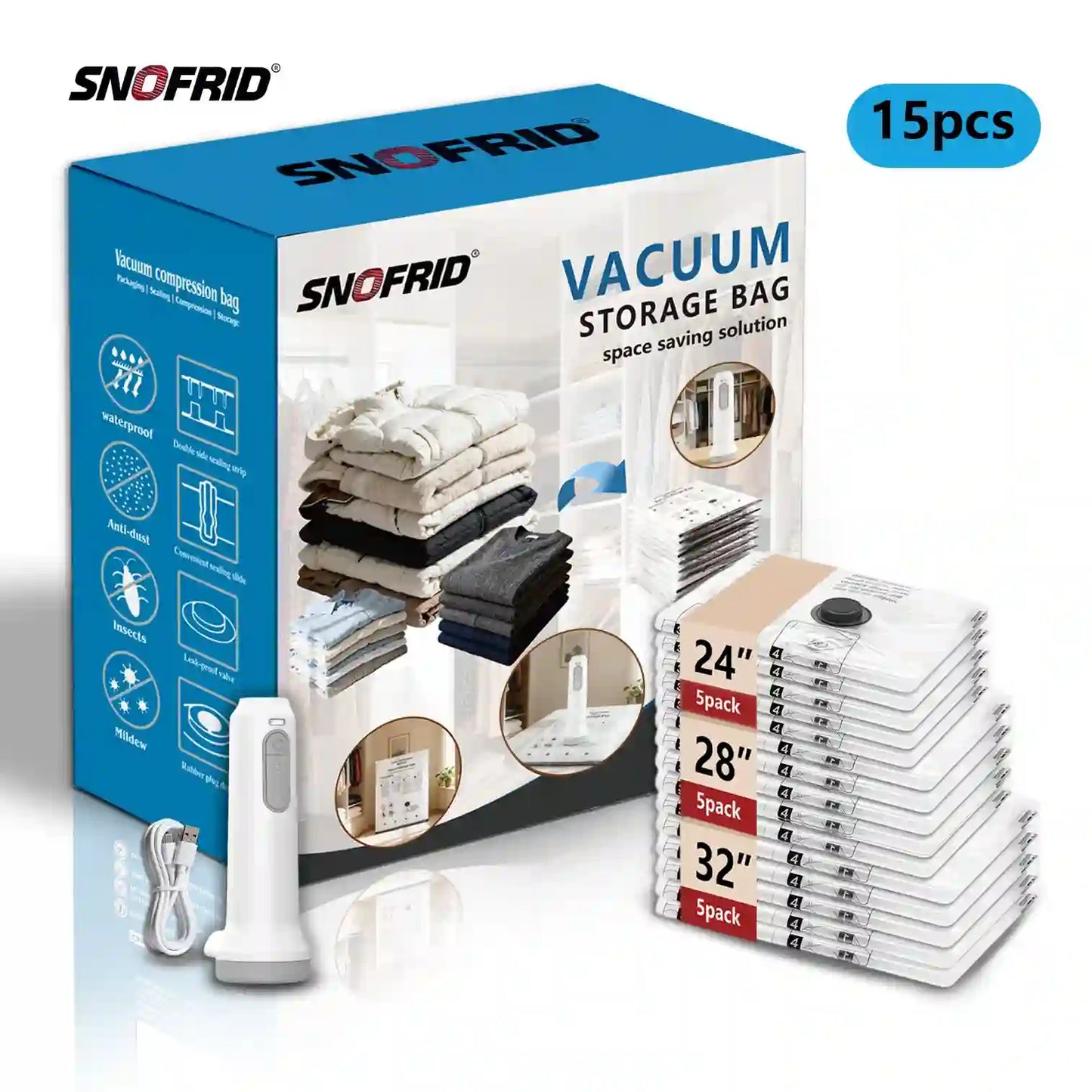 Cordless Vacuum Pump & Reusable Storage Bags Set