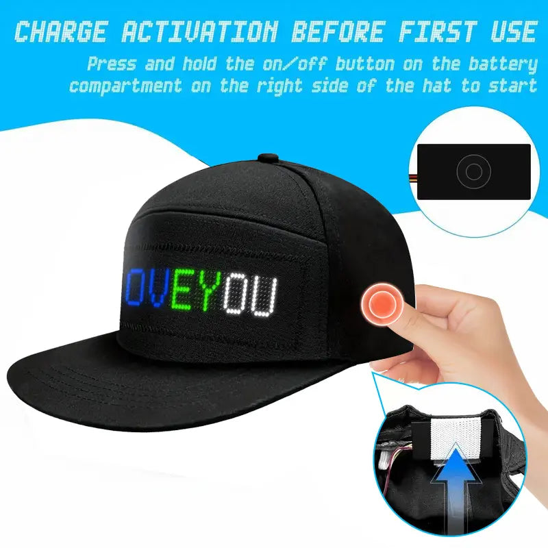ED Rolling Display Baseball Cap - App-Controlled GIF, Image & Text Display For Instant Attention