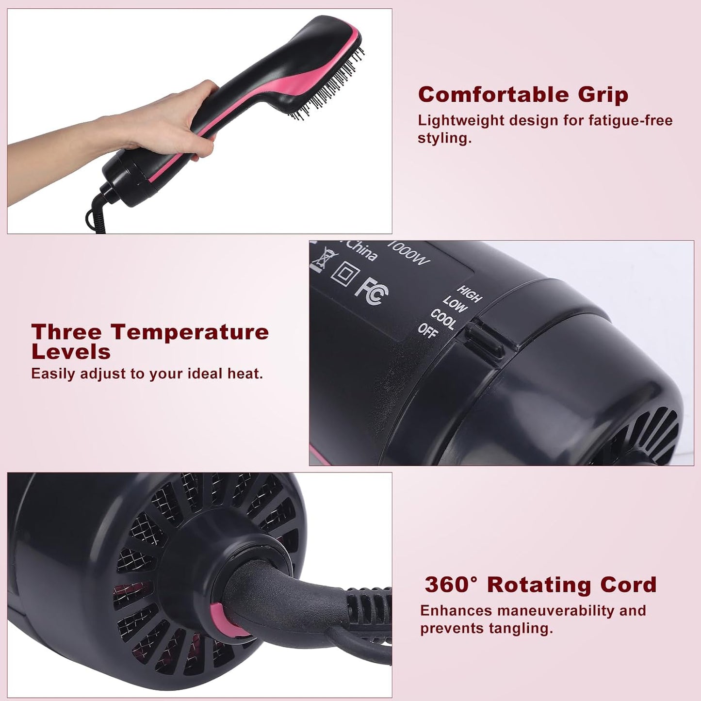 2-in-1 Hair Dryer Brush - Hot Air & Negative Ion Technology For Smooth Voluminous Hair