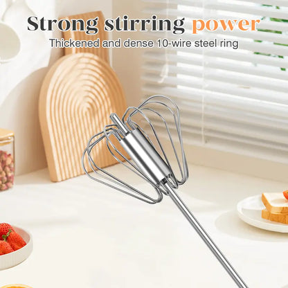 Hand-Push Rotary Whisk - Gear-Driven Stainless Steel Mixer For Fast, Effortless Frothing & Blending