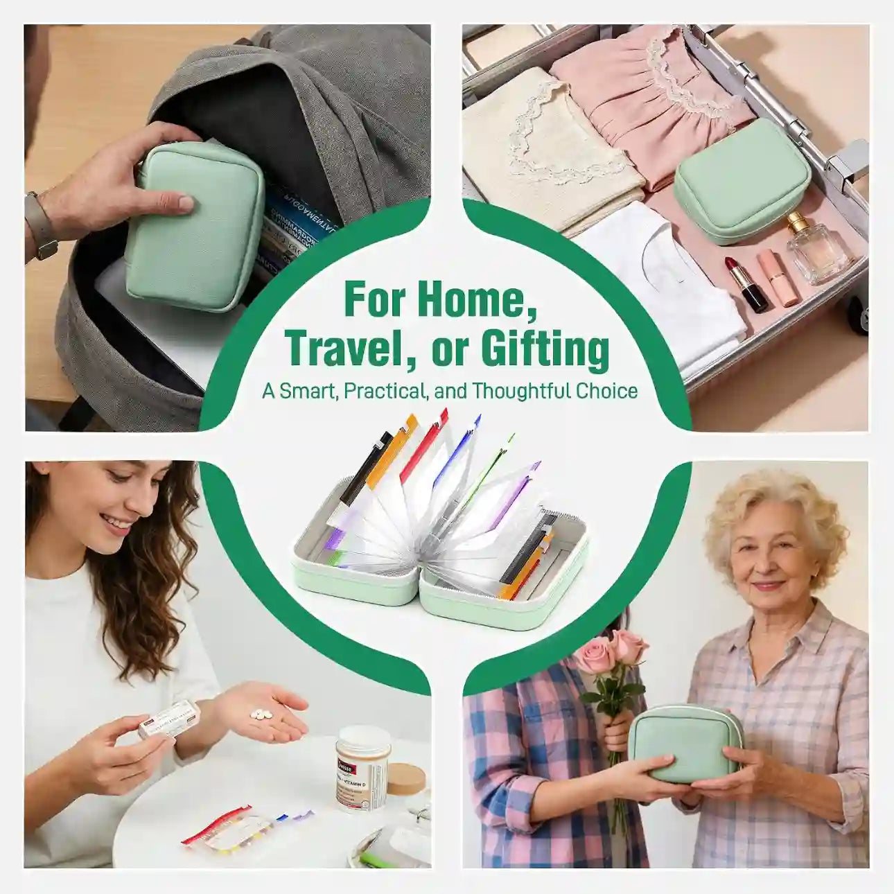 Weekly Pill Pouch Organizer – 14 Color-Coded Reusable Pouches with Travel Case