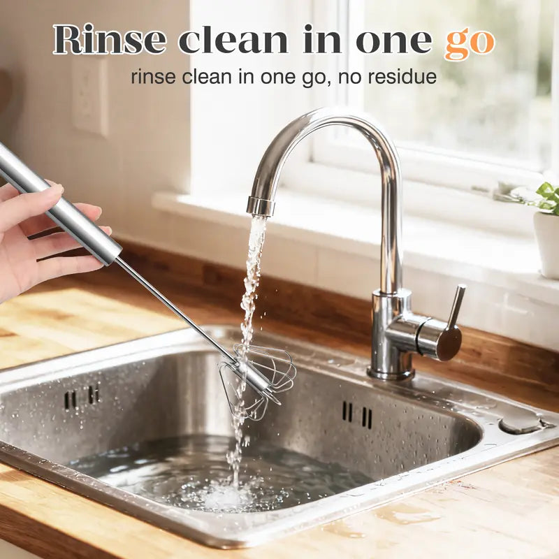 Hand-Push Rotary Whisk - Gear-Driven Stainless Steel Mixer For Fast, Effortless Frothing & Blending