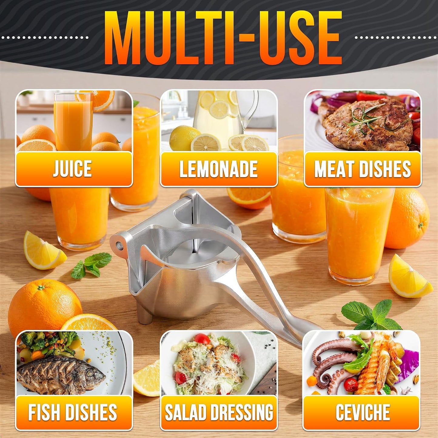 Lever-Press Citrus Juicer - High-Efficiency Squeeze Design For Fast Fresh Juice Extraction