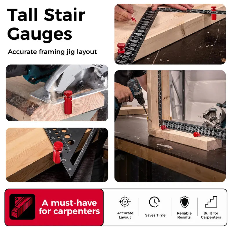 Stair Gauge Stops for Framing Square - Clip-On Locking Tool for Faster & Accurate Layout Marking