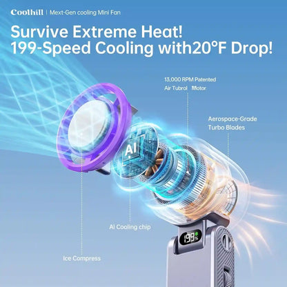 High-Speed Portable Fan – 199-Speed Turbo Ice Cooling For Instant Summer Relief