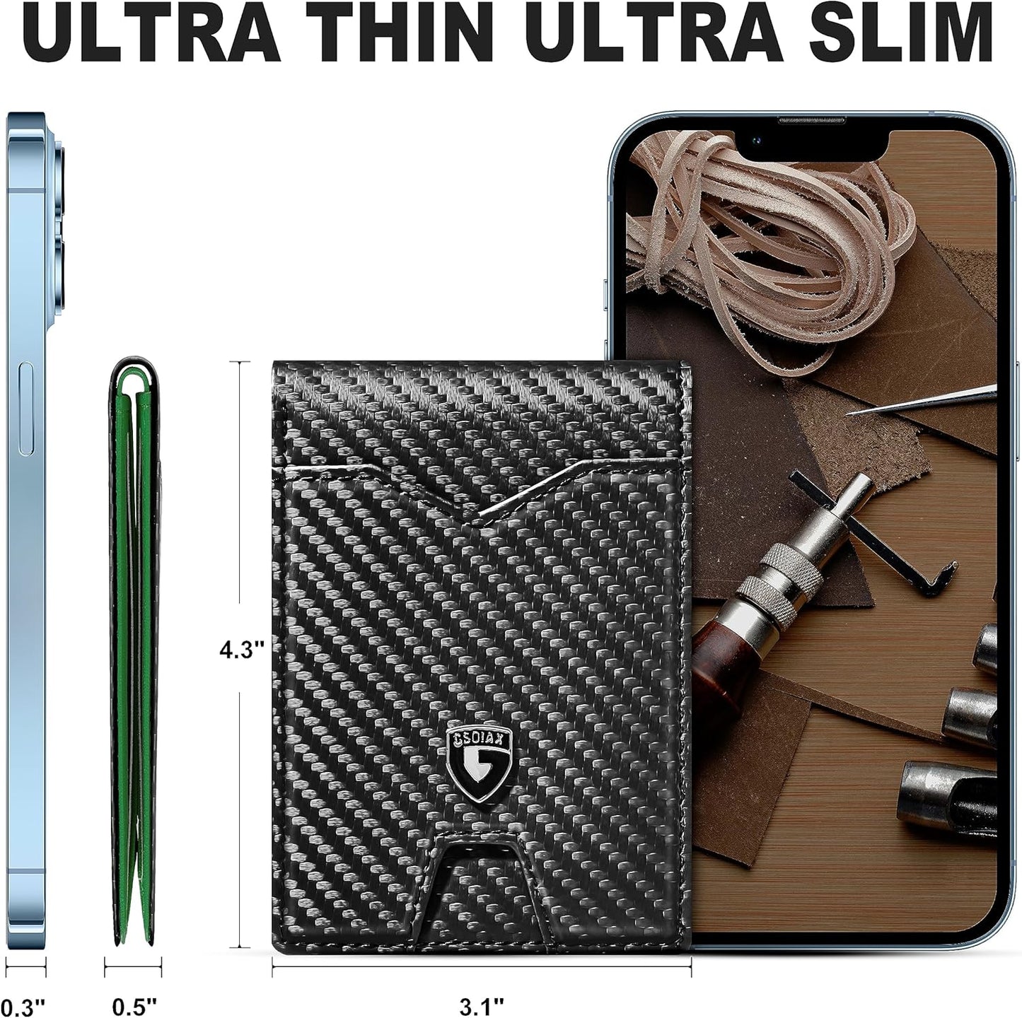 Ultra-Slim Carbon Fiber Minimalist Wallet with RFID Blocking