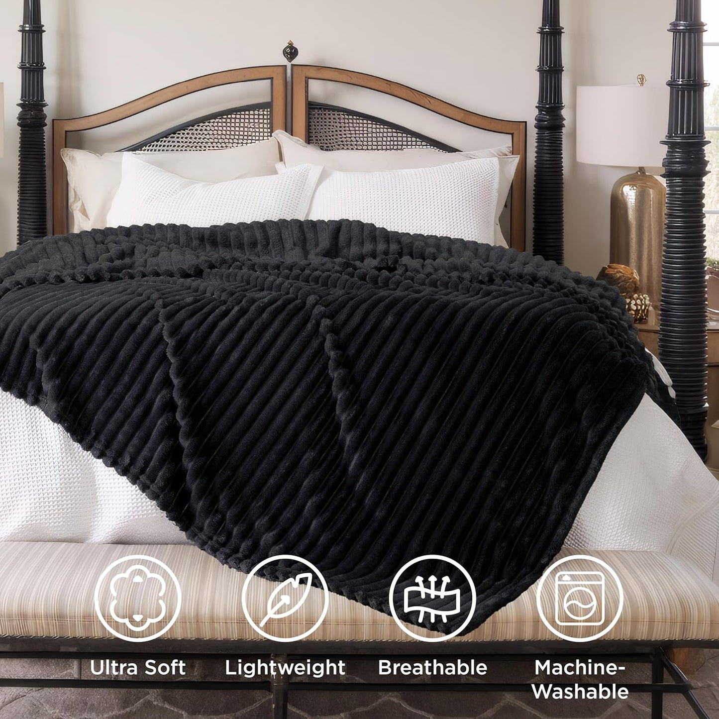 Luxury Embossed Striped GentleSoft Faux Fur Cozy Blanket