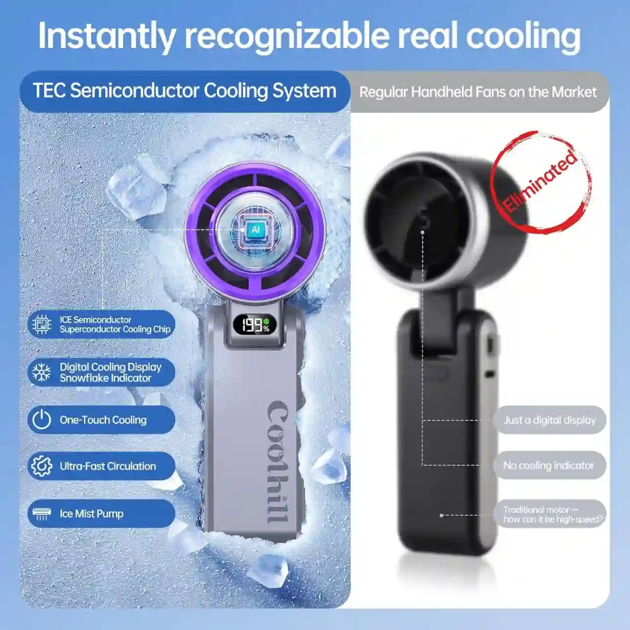 High-Speed Portable Fan – 199-Speed Turbo Ice Cooling For Instant Summer Relief