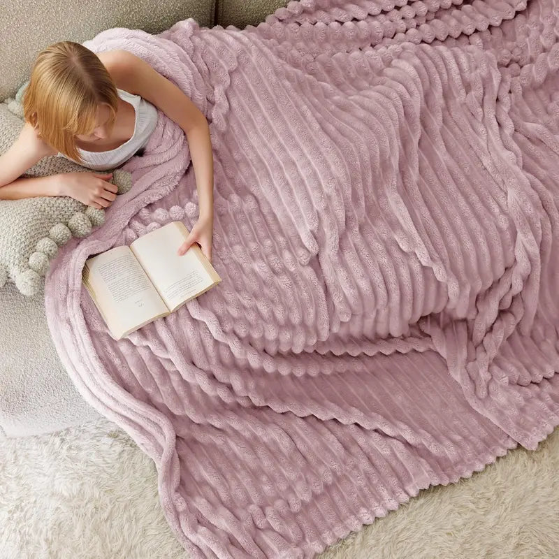 Luxury Embossed Striped GentleSoft Faux Fur Cozy Blanket