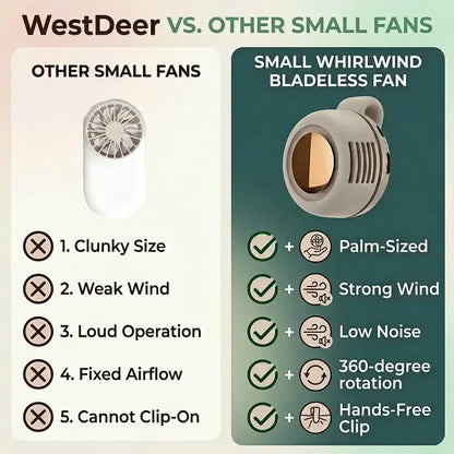 Mini Bladeless Portable Fan — USB Rechargeable & Safe Quiet Cooling