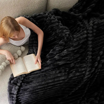 Luxury Embossed Striped GentleSoft Faux Fur Cozy Blanket