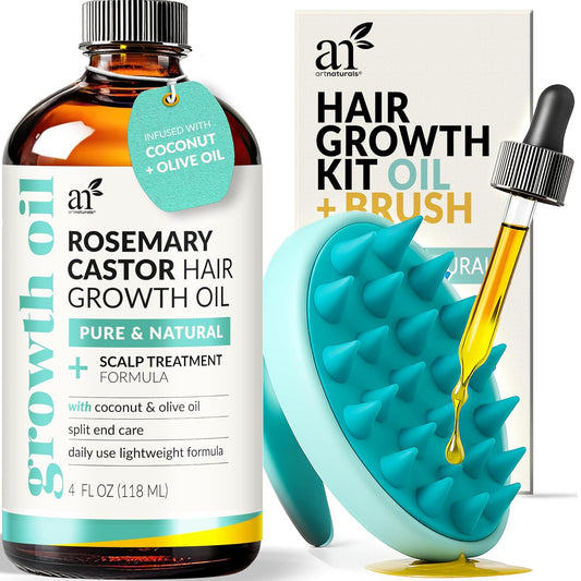 Natural Rosemary & Castor Hair Growth Elixir with Ergonomic Scalp Massager Kit