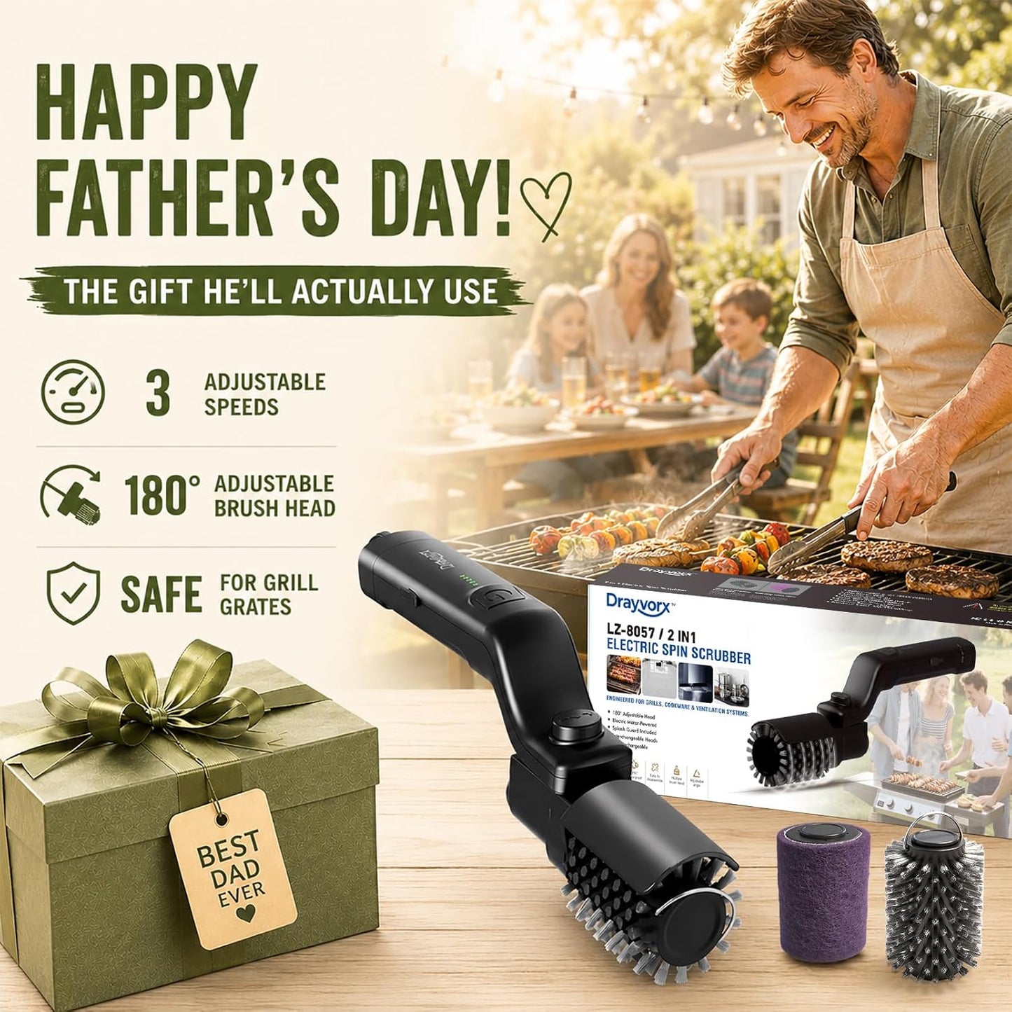 Effortless BBQ Clean in Seconds: High-Torque 3-Speed Cordless Electric Grill Brush
