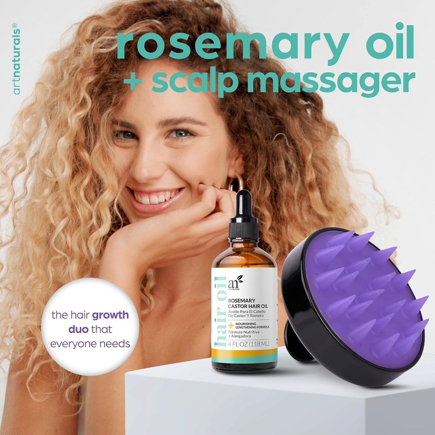 Natural Rosemary & Castor Hair Growth Elixir with Ergonomic Scalp Massager Kit