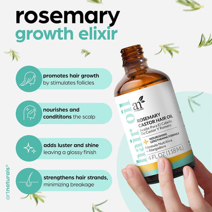 Natural Rosemary & Castor Hair Growth Elixir with Ergonomic Scalp Massager Kit