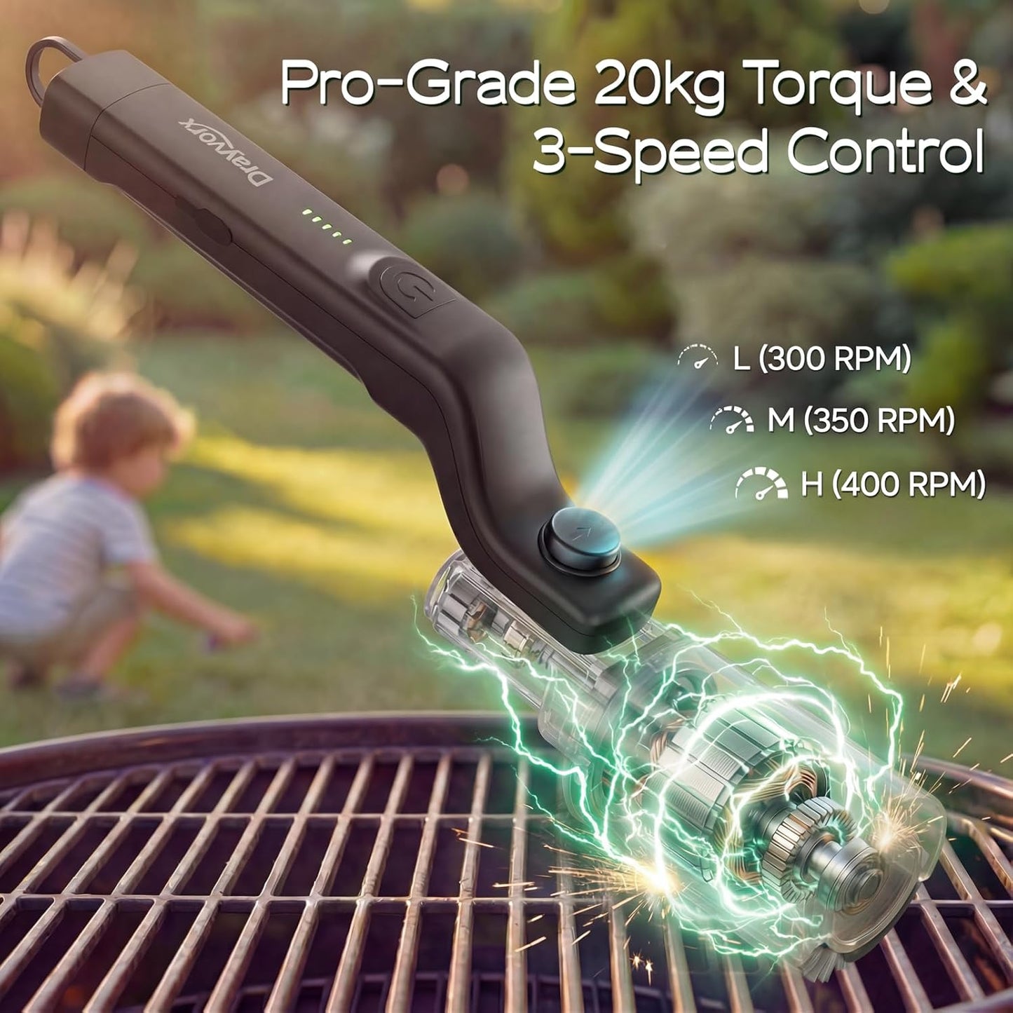 Effortless BBQ Clean in Seconds: High-Torque 3-Speed Cordless Electric Grill Brush