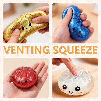 Cute Steamed Bun Squishy Toys — Safe Anti-Stress Venting Squeeze Balls with Steamer Container