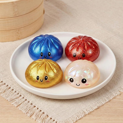Cute Steamed Bun Squishy Toys — Safe Anti-Stress Venting Squeeze Balls with Steamer Container