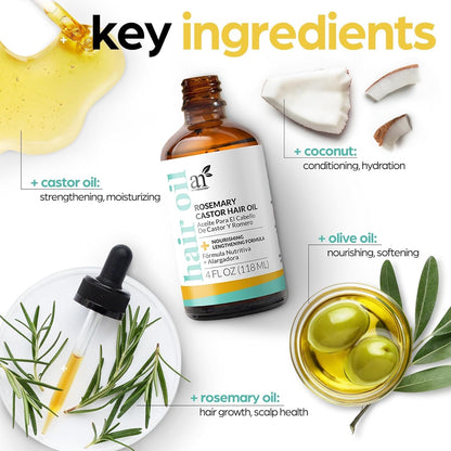 Natural Rosemary & Castor Hair Growth Elixir with Ergonomic Scalp Massager Kit