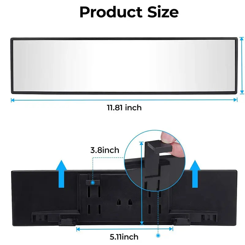 Eliminate Blind Spots: 11.8" Universal Panoramic Anti-Glare Wide Rearview Mirror