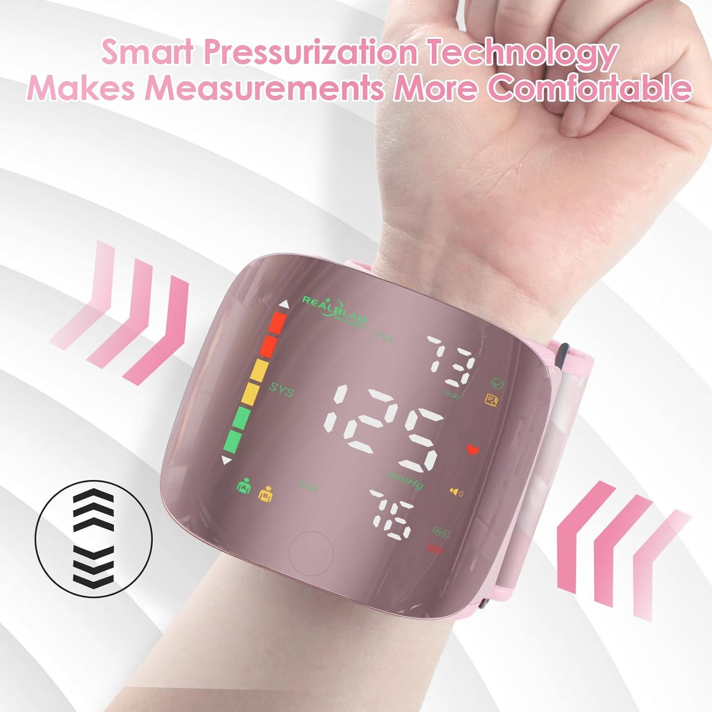 One-Touch Wrist BP Monitor - Track Your Health Anywhere, Beautifully.