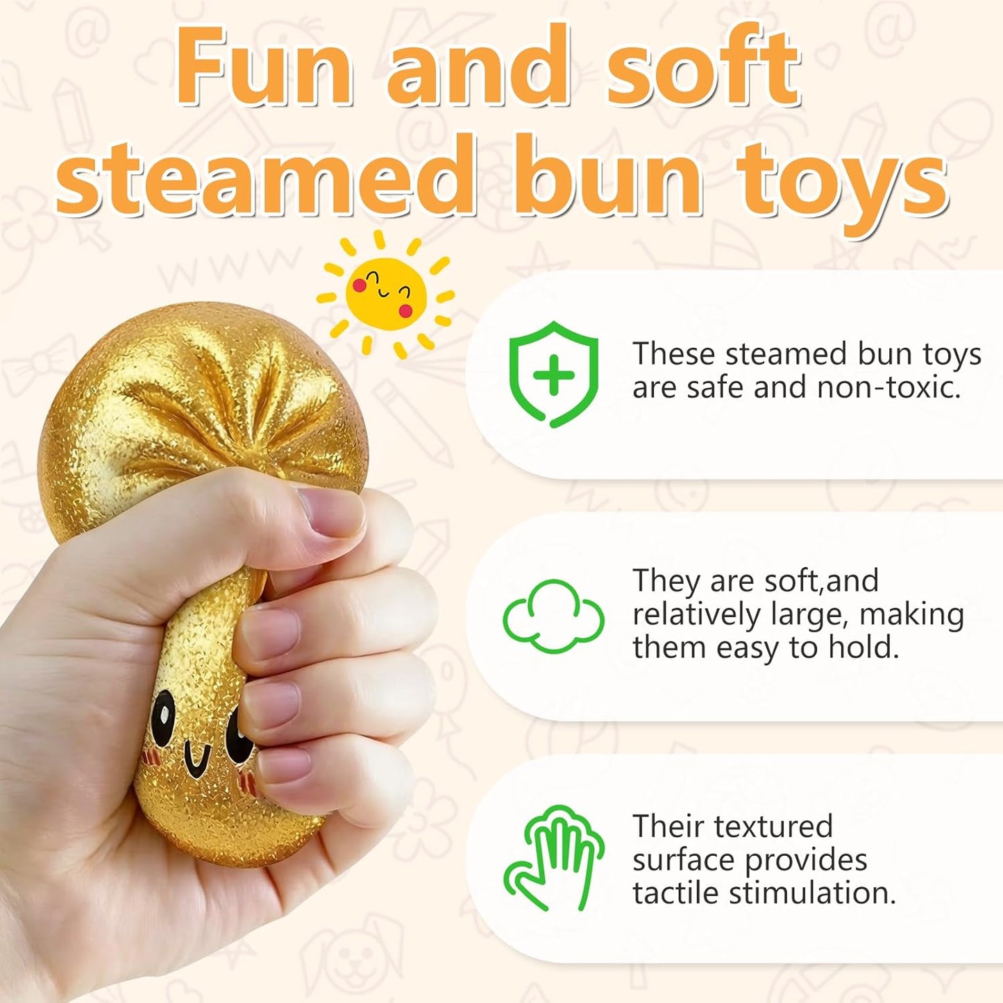 Cute Steamed Bun Squishy Toys — Safe Anti-Stress Venting Squeeze Balls with Steamer Container