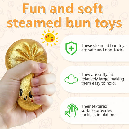 Cute Steamed Bun Squishy Toys — Safe Anti-Stress Venting Squeeze Balls with Steamer Container