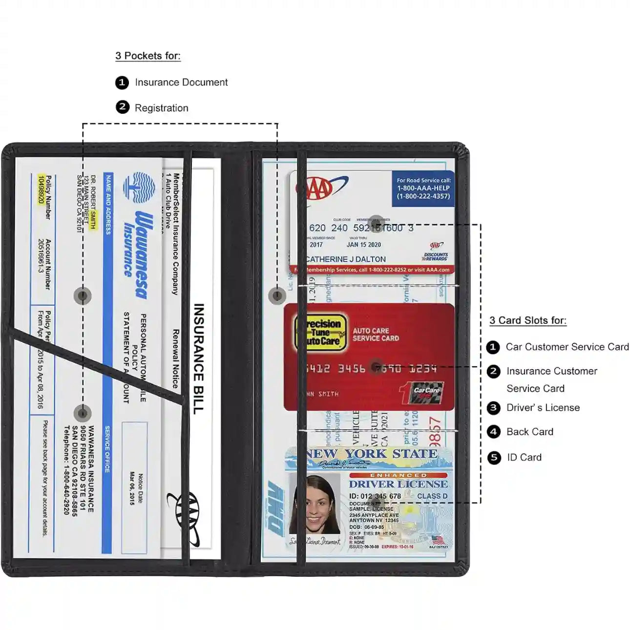 Car Document Holder - Magnetic Closure Organizer For Easy Access To Registration & Insurance Cards