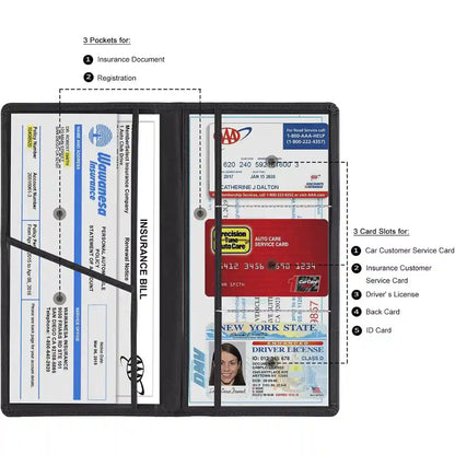 Car Document Holder - Magnetic Closure Organizer For Easy Access To Registration & Insurance Cards