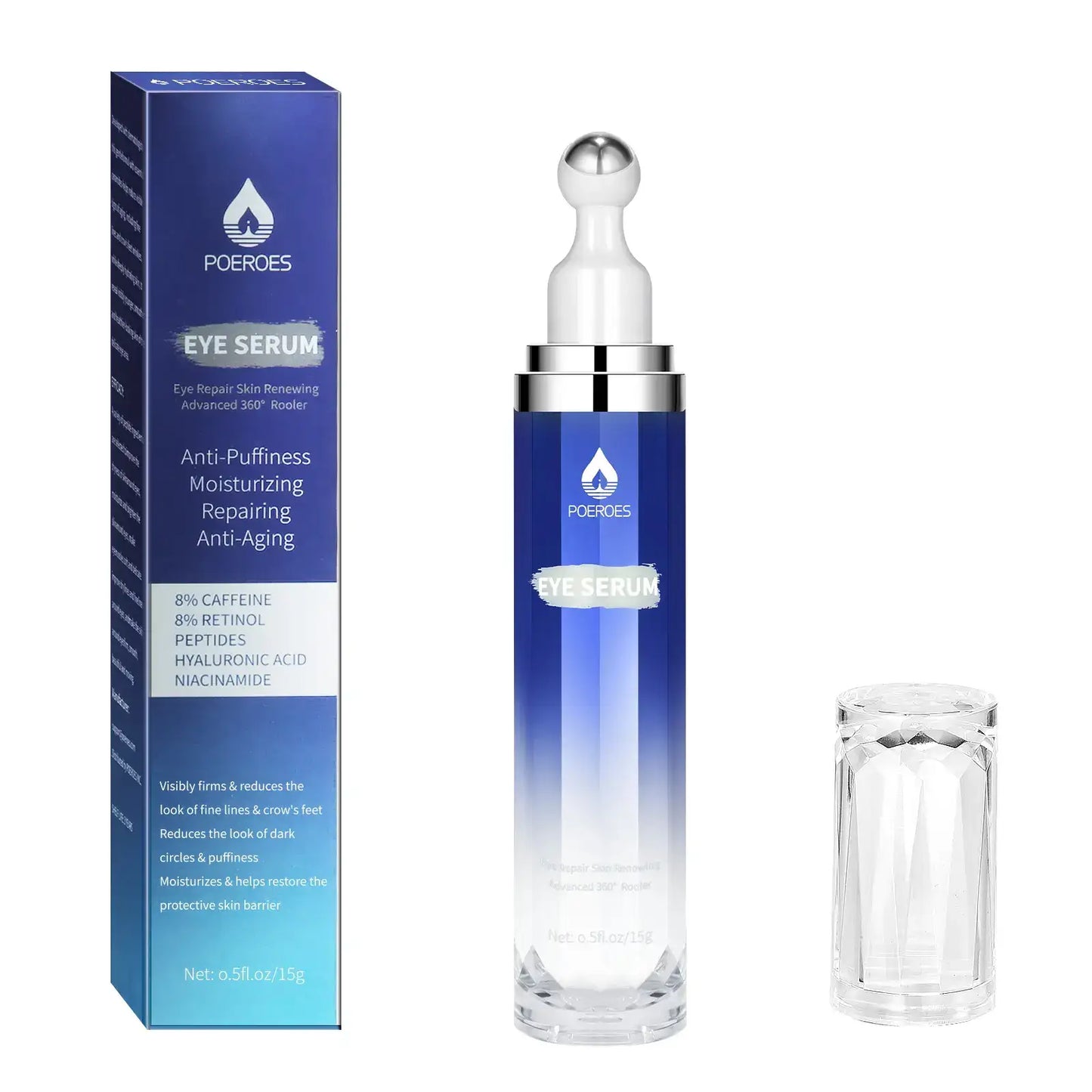 360° Cooling Roller Eye Serum - High-Strength Caffeine & Retinol Treatment for Dark Circles, Puffiness, and Wrinkles
